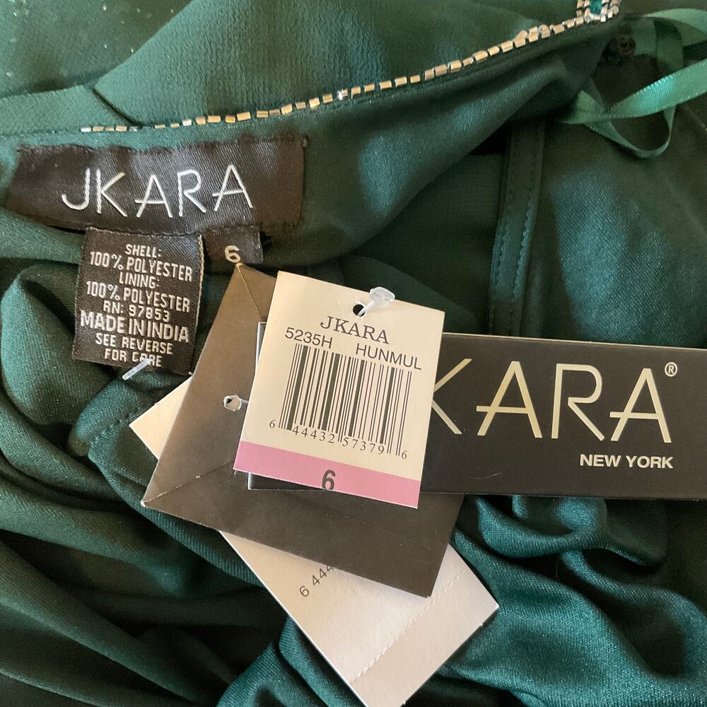 JKara Green Cocktail Dress Sequined Chiffon Caped V-Neck Mini Sheath Size 6 - Picture 11 of 12
